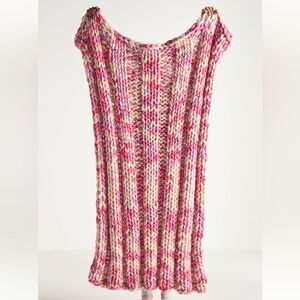 Anthropologie CHUNKY KNIT WOOL THROW BLANKET Style No. 93378925 PINK/PURPLE